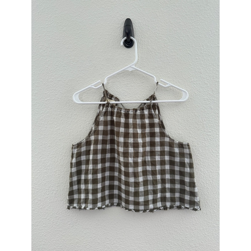 Cloth & Stone Gingham Halter Top Womens‎ XS Olive Green White Plaid Crop Tank